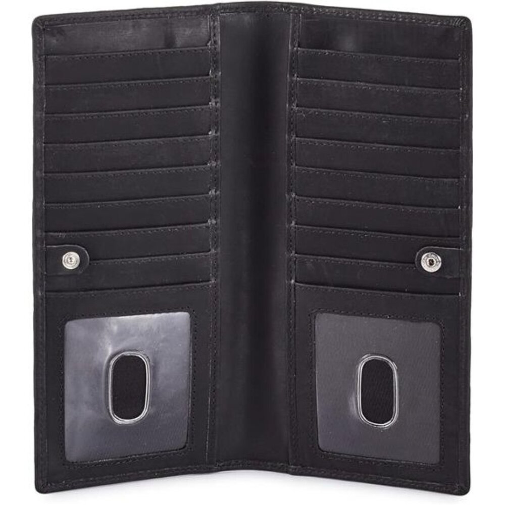 Long Wallet for Men Women Real Leather Bifold RFID Stylish Slim Handmade 2 ID - Picture 1 of 6